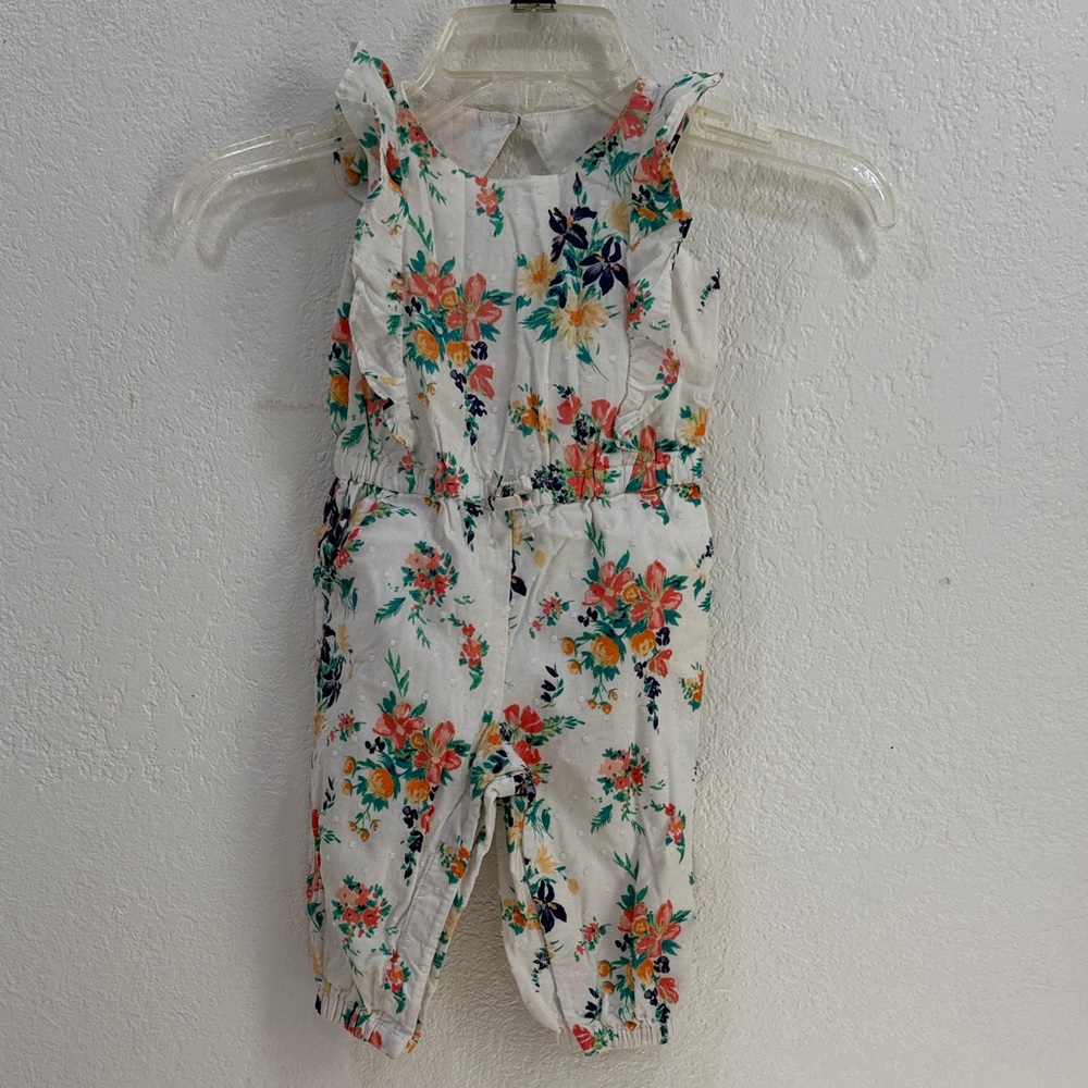 Janie and Jack White Floral Cotton Girls' Romper with Flowers, 12-18 Months
